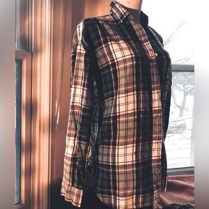 Old Navy Blue and Green Plaid Flannel Boyfriend Shirt size Sp